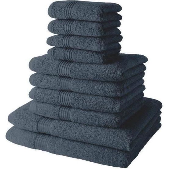 Lot de 10 serviettes de bain comprenant 4 serviettes 30x50 + 4 serveites 50x90 + 2 draps de bain 70x130 cm 100% coton - de
