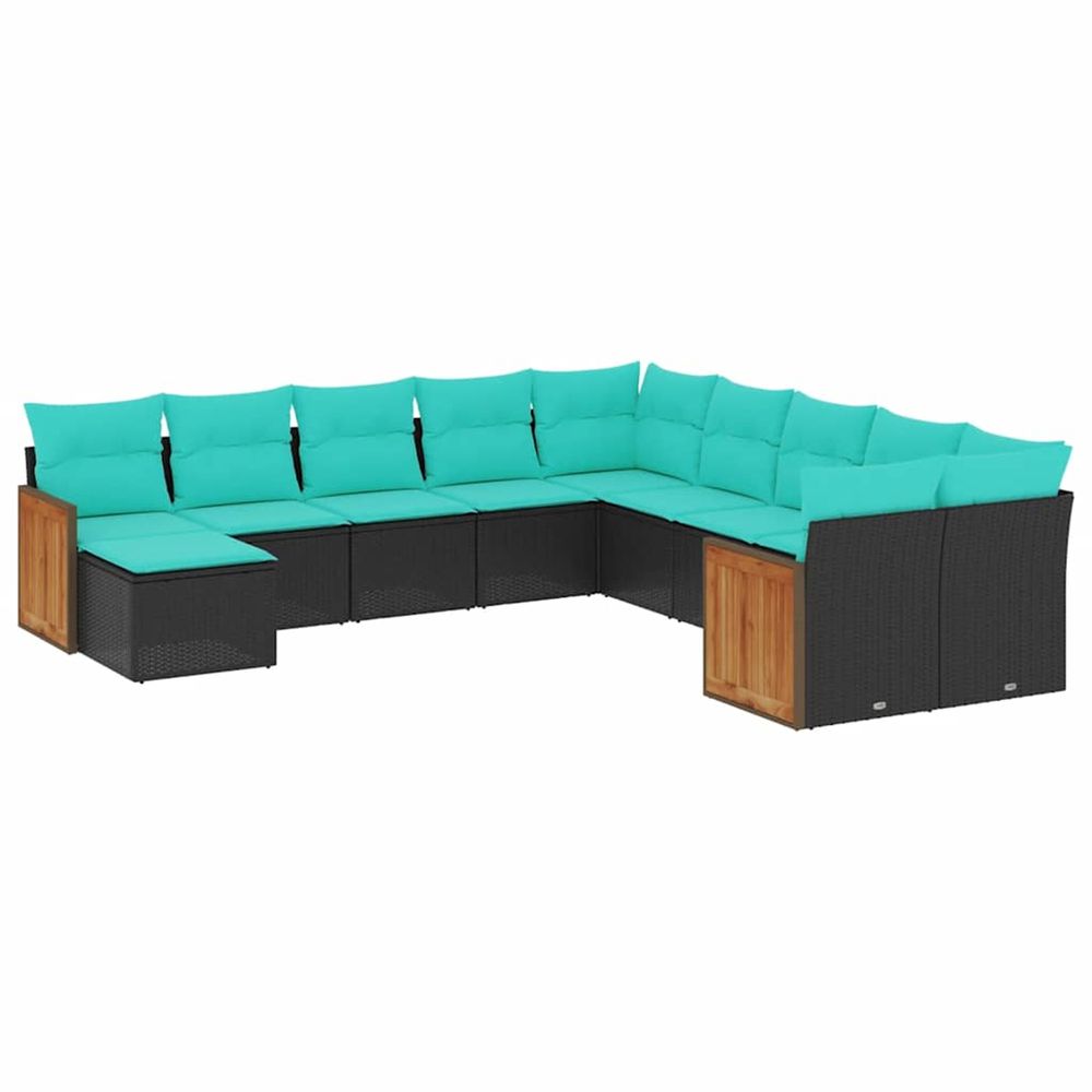 Salon de jardin 11 pcs avec coussins noir résine tressée