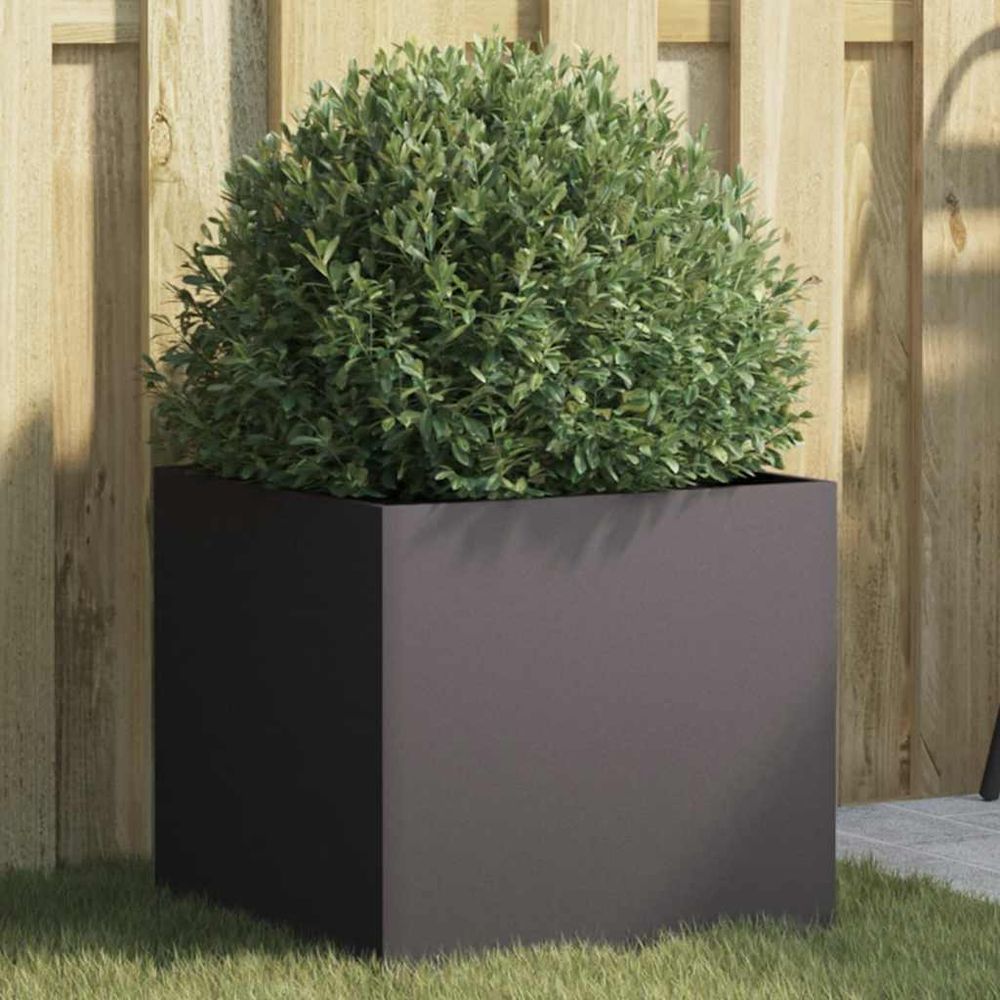 Jardinière en acier noir design moderne pour jardin terrasse 42x40x39cm