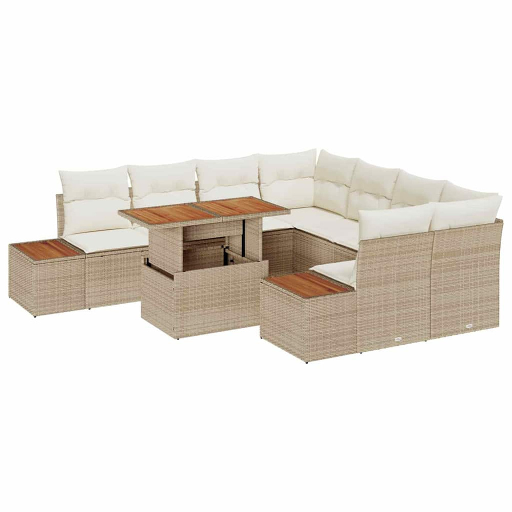 Ensemble de canapé de jardin 9 pcs beige poly rotin