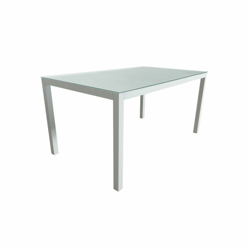 Table de jardin rectangulaire MOD IBIZA (150) en aluminium blanc et verre translucide.