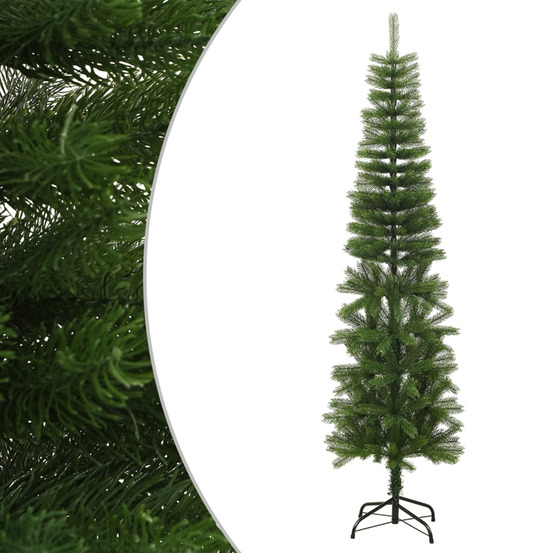 Sapin de noël artificiel mince avec support 210 cm pe