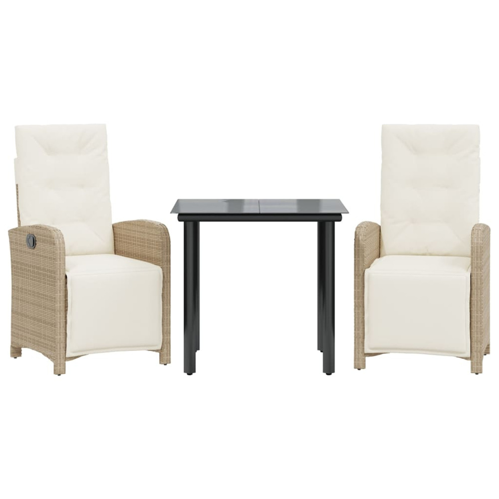 Ensemble de bistro 3 pcs avec coussins beige résine tressée