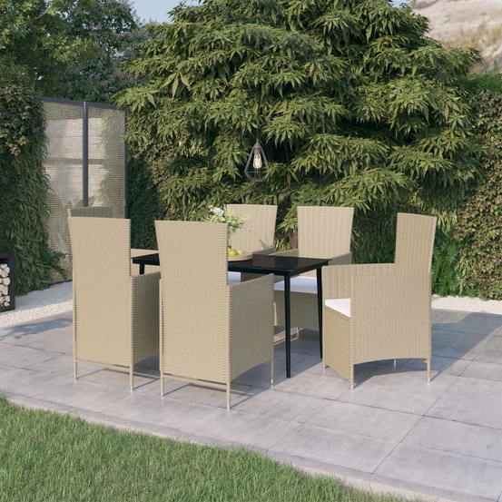 Ensemble à manger de jardin avec coussins 7 pcs beige