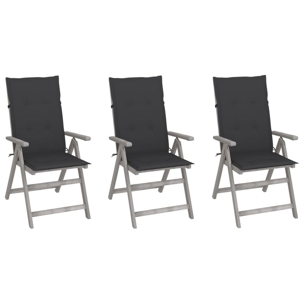 Chaises inclinables de jardin lot de 3 et coussins bois acacia