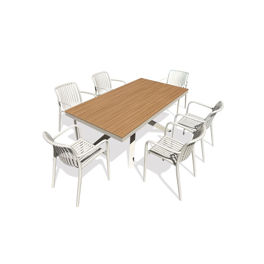 Ensemble table de jardin lamu (180x100 cm) en aluminium et plateau polywood aspect bois
