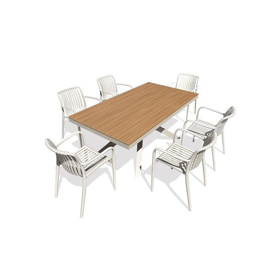 Ensemble table de jardin lamu (180x100 cm) en aluminium et plateau polywood aspect bois