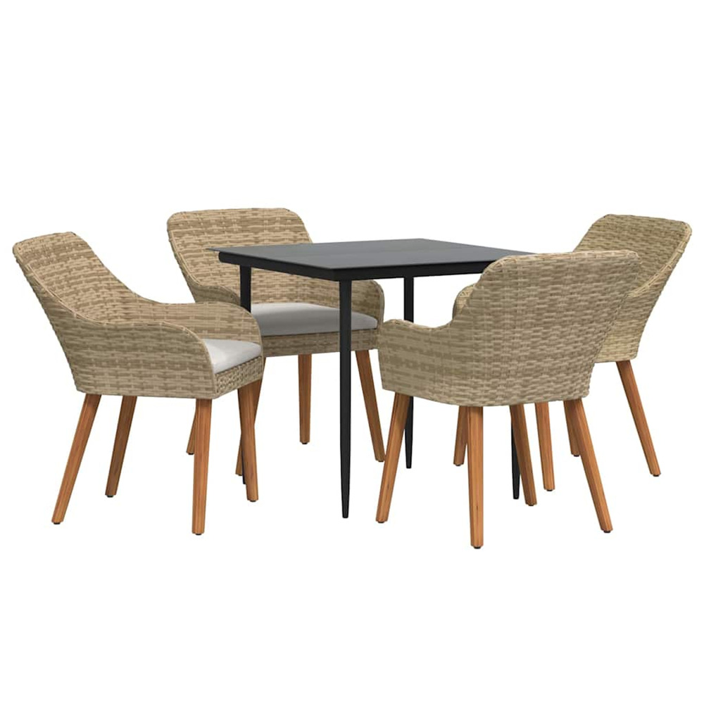 Ensemble de salle à manger pour jardin 5 pcs beige polyrotin