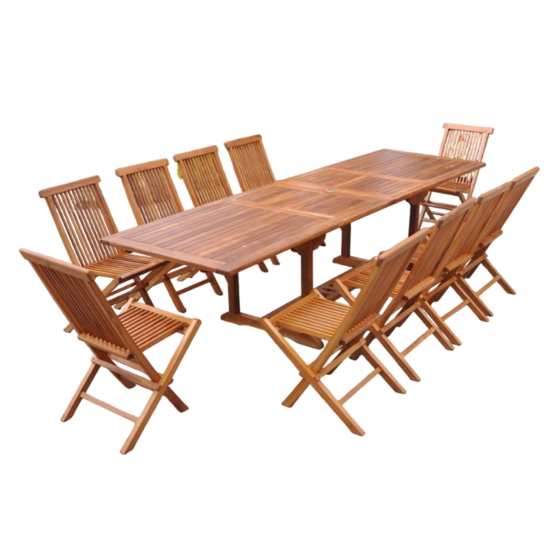 Table de jardin rectangle 10 places et 10 chaises en teck huilé lubok