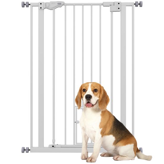 Barrière chien haute acier pour escaliers porte chatière fermeture auto 74-80x104cm blanc - comfortxl pet living