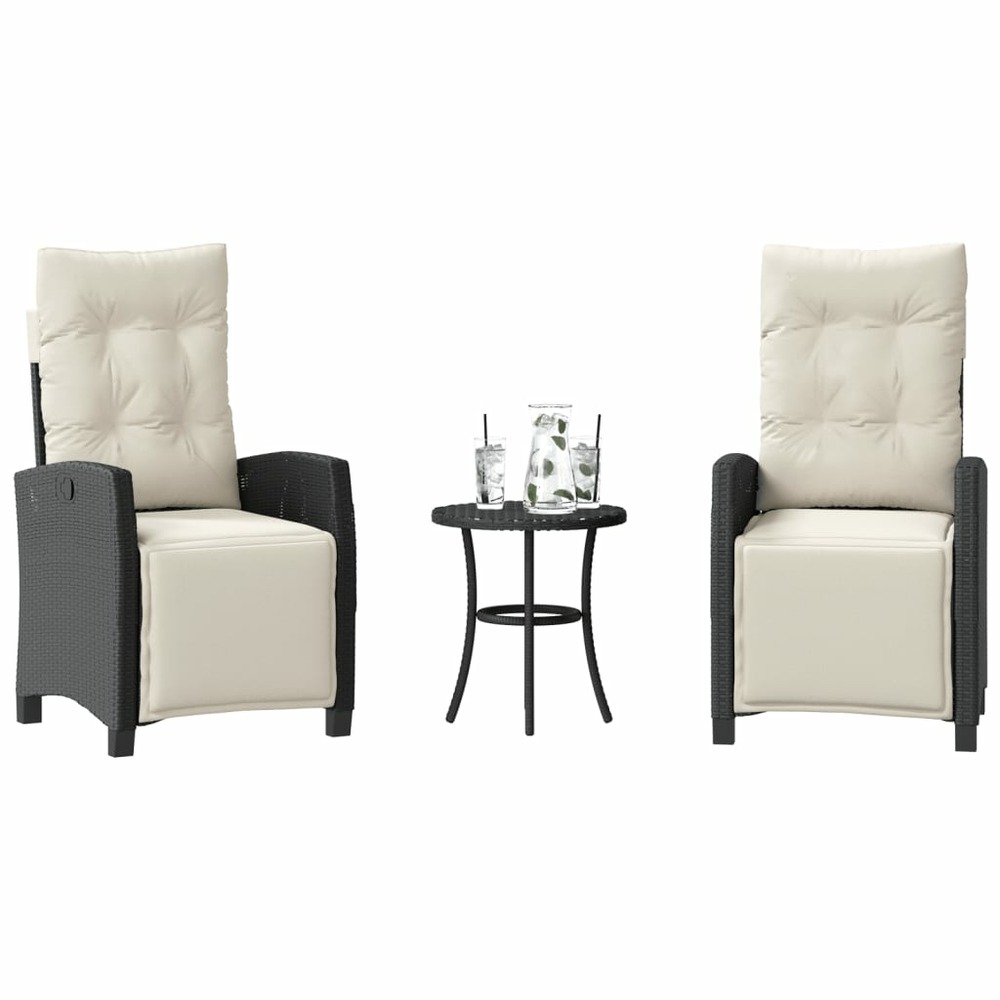 Ensemble de bistro 3 pcs avec coussins noir résine tressée