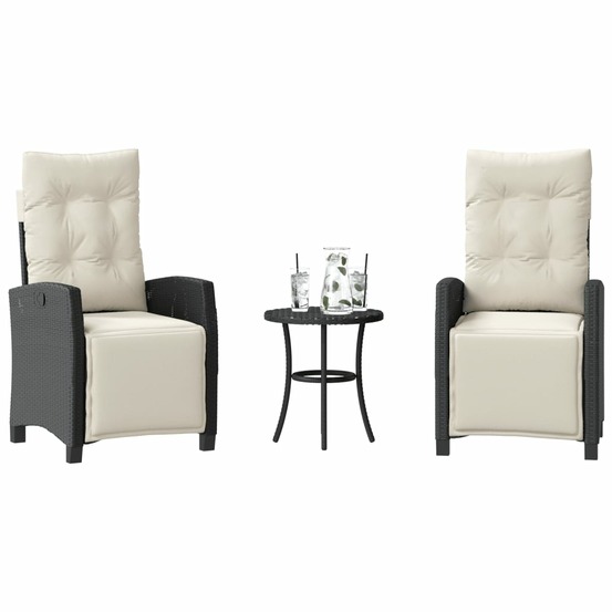 Ensemble de bistro 3 pcs avec coussins noir résine tressée