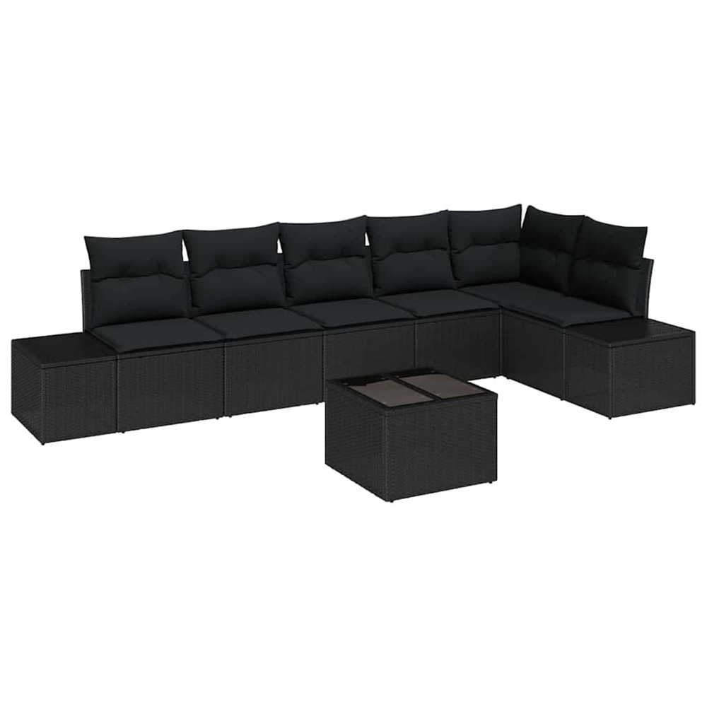 Ensemble de canapé de jardin avec coussin 7 pcs noir polyrotin