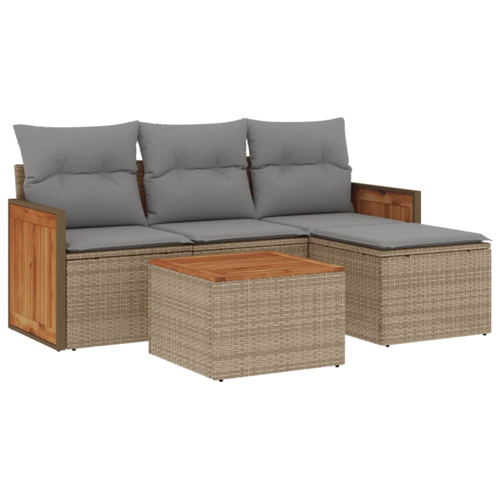 Salon de jardin avec coussins 5 pcs beige résine tressée
