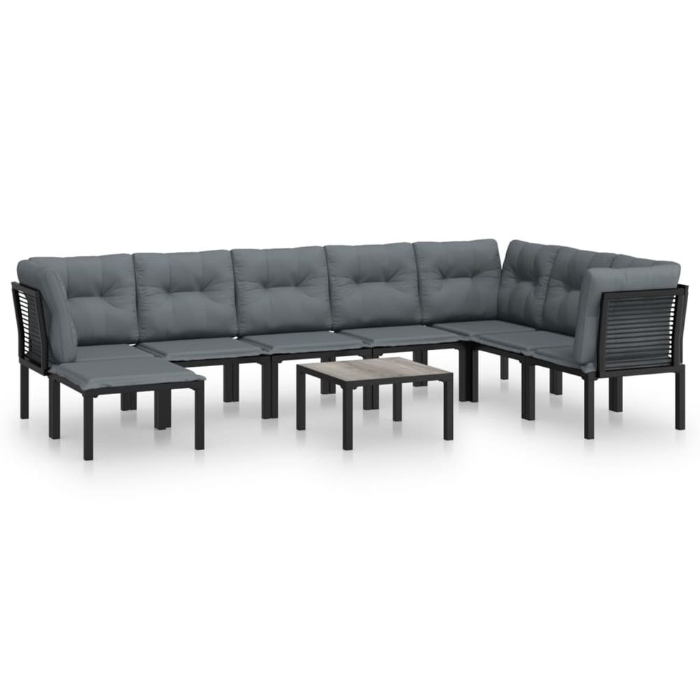 Salon de jardin 9 pcs noir et gris résine tressée