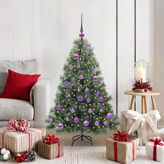 Sapin artificiel pe/pvc 120 cm avec guirlande led intégrée et 61 boules