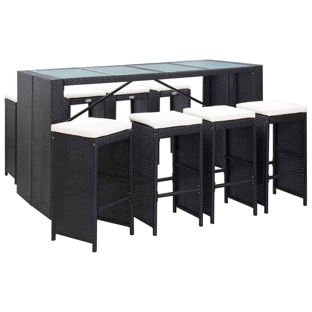Ensemble de bar d'extérieur 9 pcs résine tressée noir