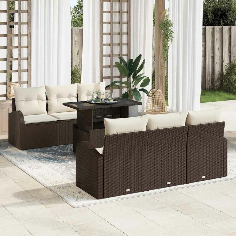 Ensemble de canapé de jardin 7 pcs marron poly rotin