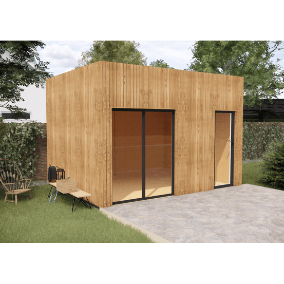 Studio de jardin 4 saisons en bois 4,4 x 3,5 x 3,2 m / isolation re2020 / menuiseries alu k-line