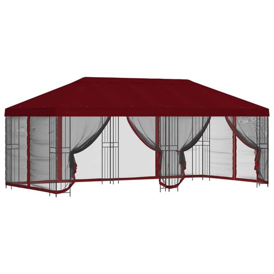 Gazebo avec murs latéraux 6 x 3 m bordeaux polyester et acier