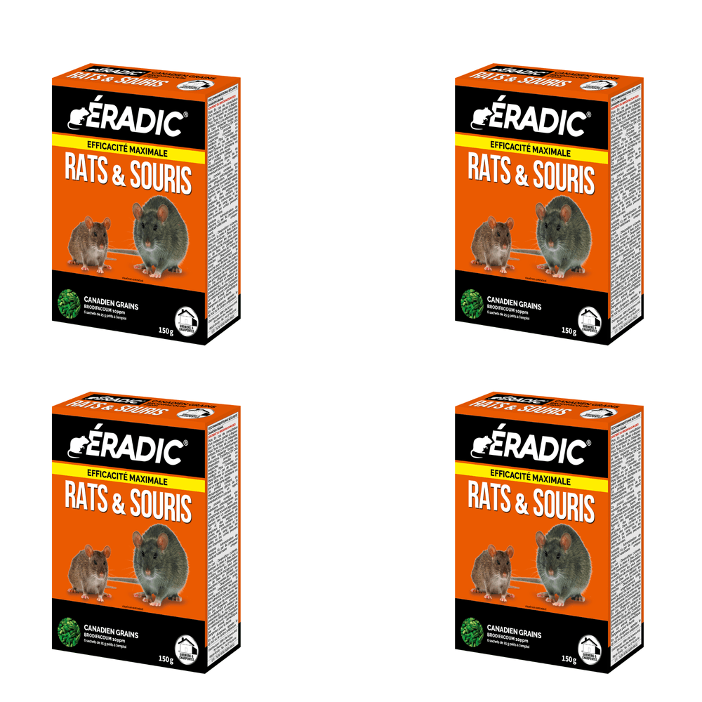 Eradic canadien grains - anti rats & souris - efficacité maximale - lieux secs - 4x6 sachets - 4x150g - prêt ã l'emploi