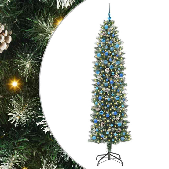Arbre de noël artificiel slim avec 300 led vert et blanc 240 cm