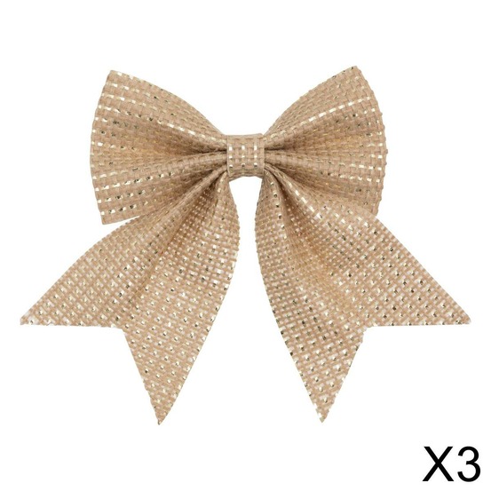 Lot de 3 nœuds déco 12x13cm jute or