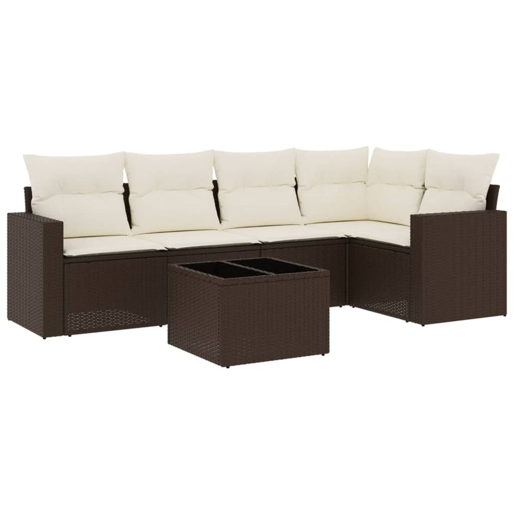 Salon de jardin avec coussins 6 pcs marron résine tressée