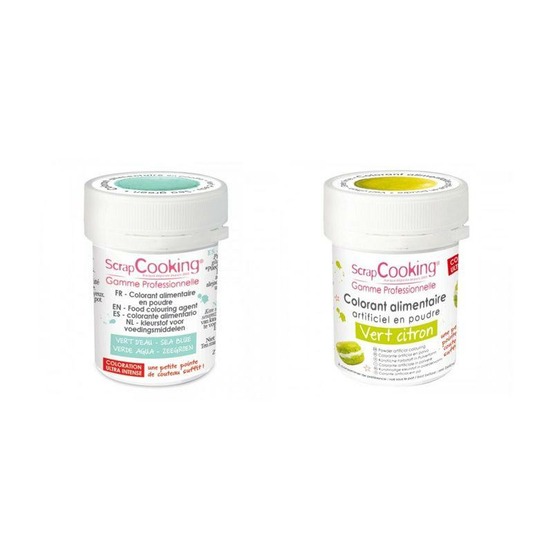 2 colorants alimentaires en poudre - vert citron-vert d'eau