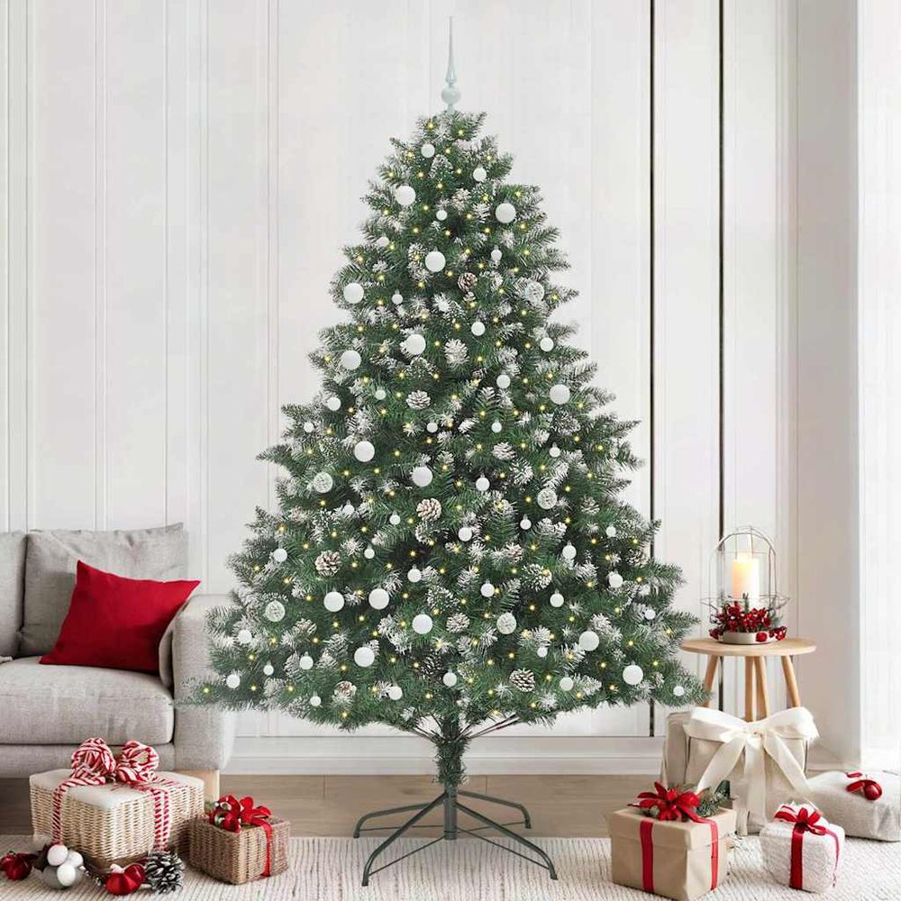 Sapin vert artificiel 2.4m pour intérieur/extérieur, lumineux et fourni avec 120 boules