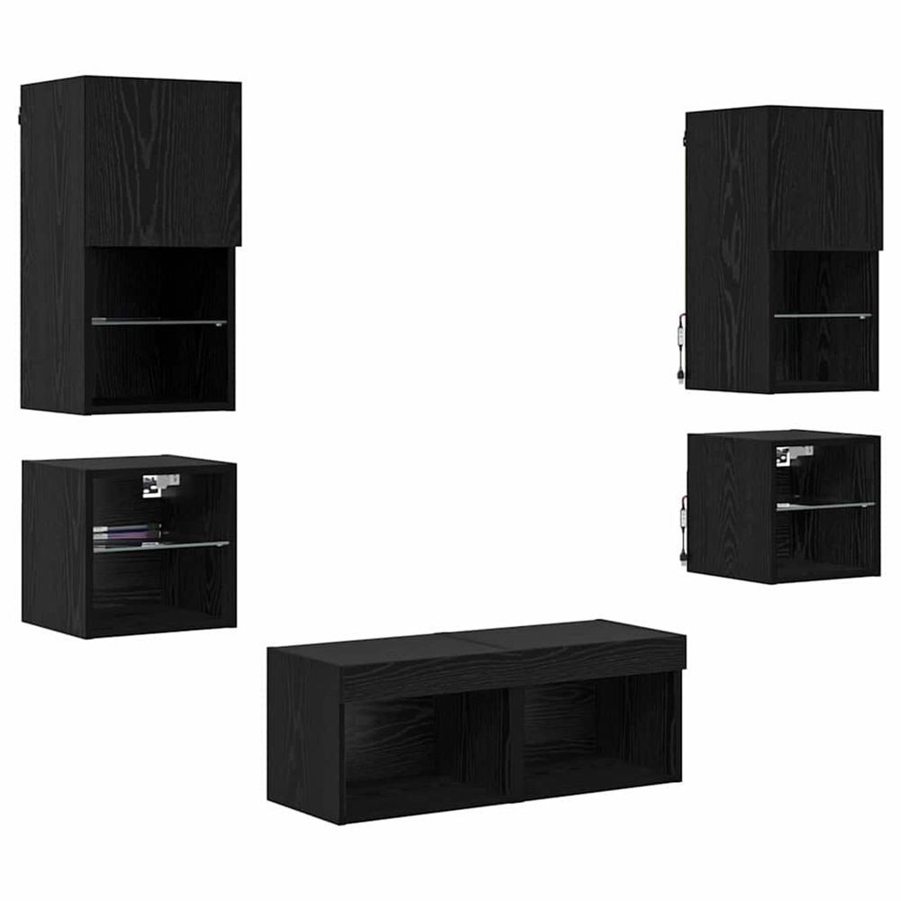 Meubles tv muraux 8 pc chêne noir bois d'ingénierie