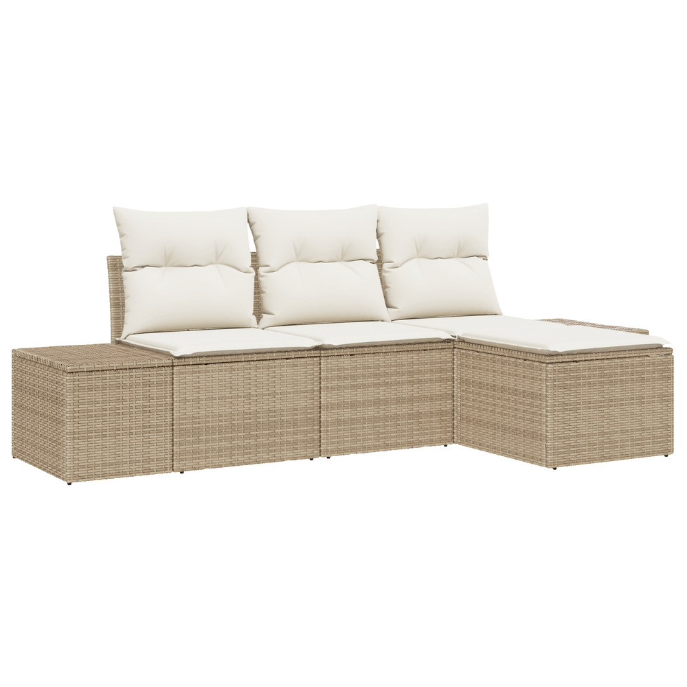 Ensemble de canapé de jardin 4 pièces avec coussins beige en poly rotin