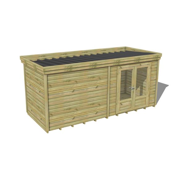 Abri de jardin bois pin traité autoclave 27mm - 5,195x2,14m / 11m2 - bac acier - plancher bois
