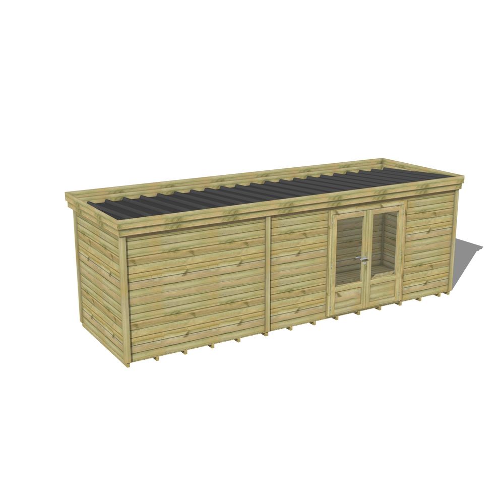 Abri de jardin bois pin traité autoclave 27mm - 6,895x2,14m / 15m2 - bac acier - plancher bois