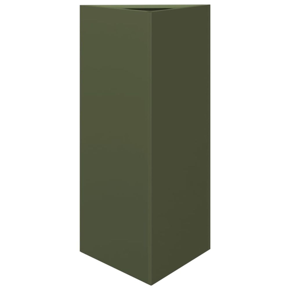 Jardinière d'extérieur vert olive triangulaire 40x34,5x75 cm acier