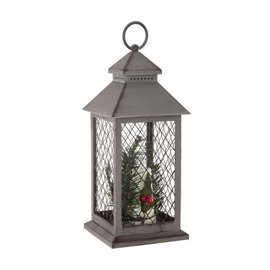 Déco de noël lumineuse lanterne grillagée avec 3 bougies 3 led h 31 cm