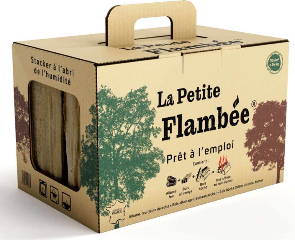 Carton la petite flambée : bois extra-sec, éclats d'allumage, allume feu, 25 dm3, 12,5 KG