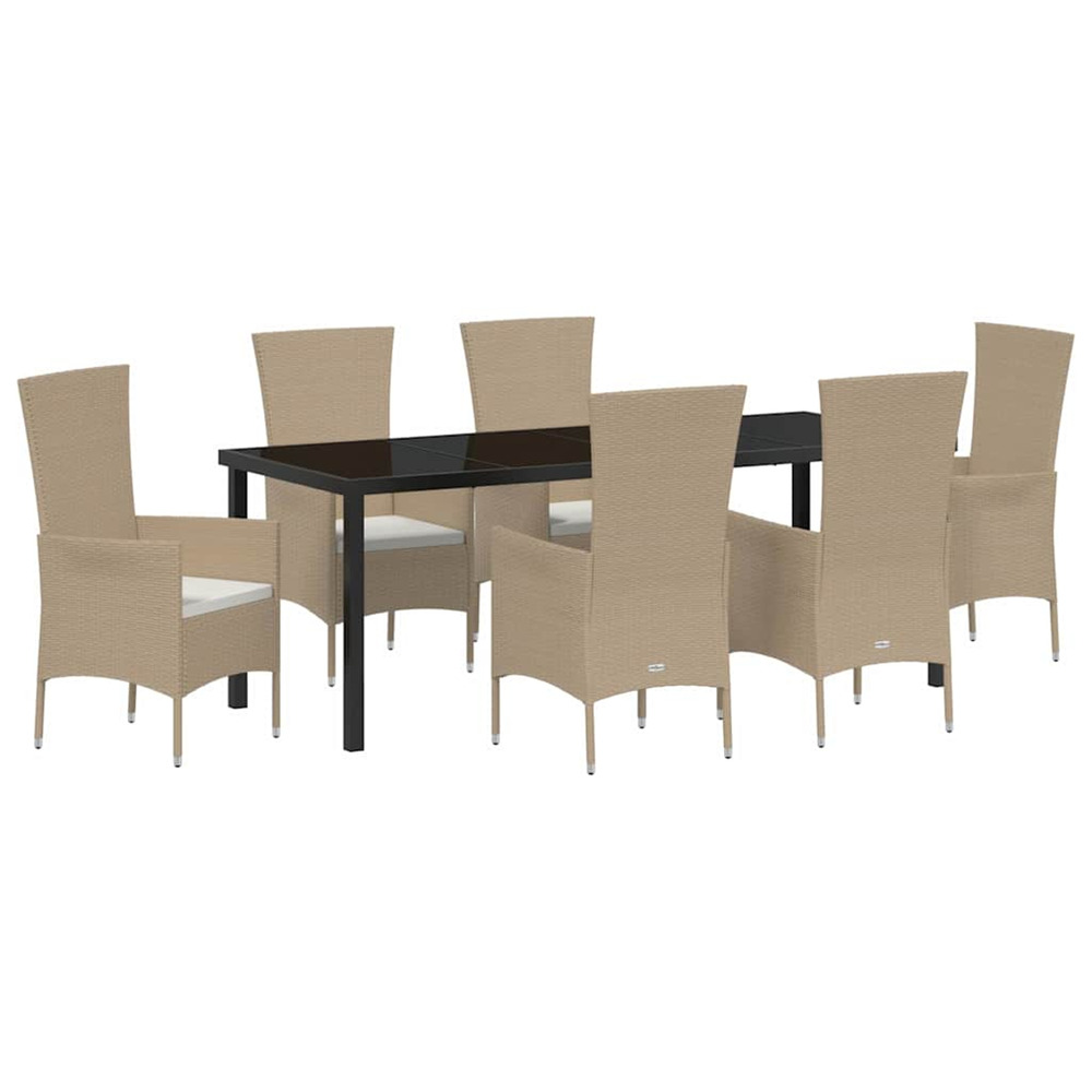 Ensemble de salle à manger pour jardin 7 pcs beige polyrotin