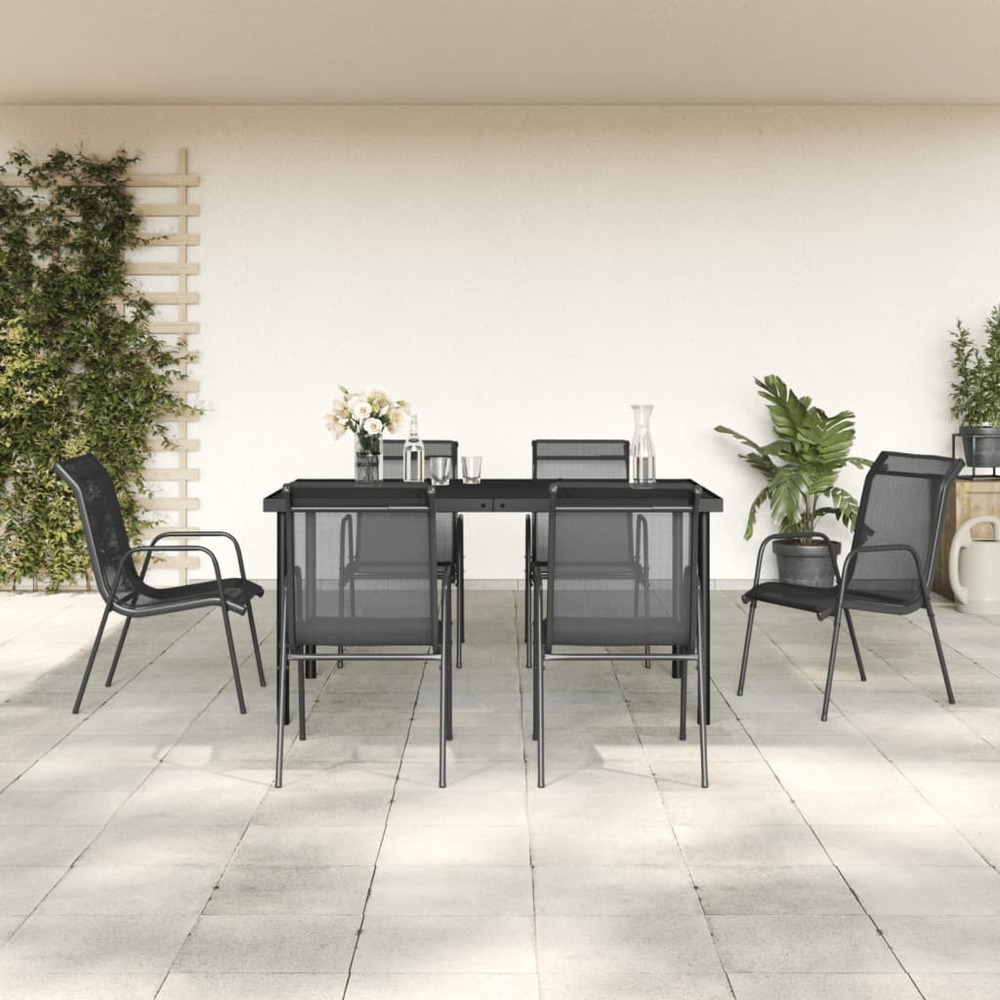 Ensemble à manger de jardin 7 pcs noir textilène et acier
