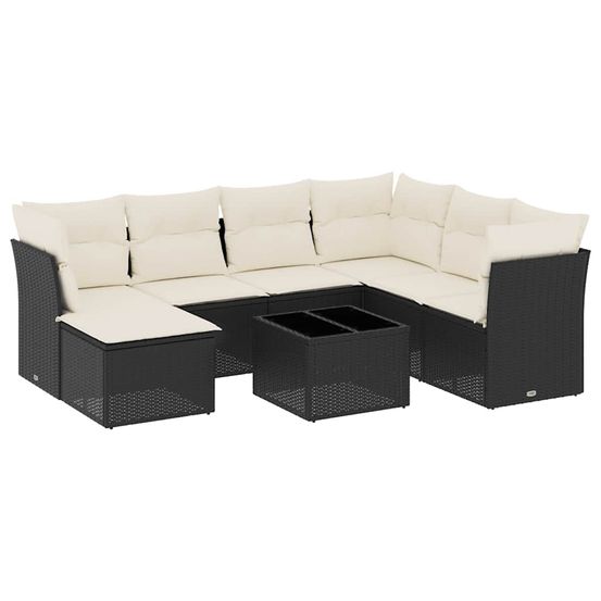 Salon de jardin 8 pcs avec coussins noir résine tressée
