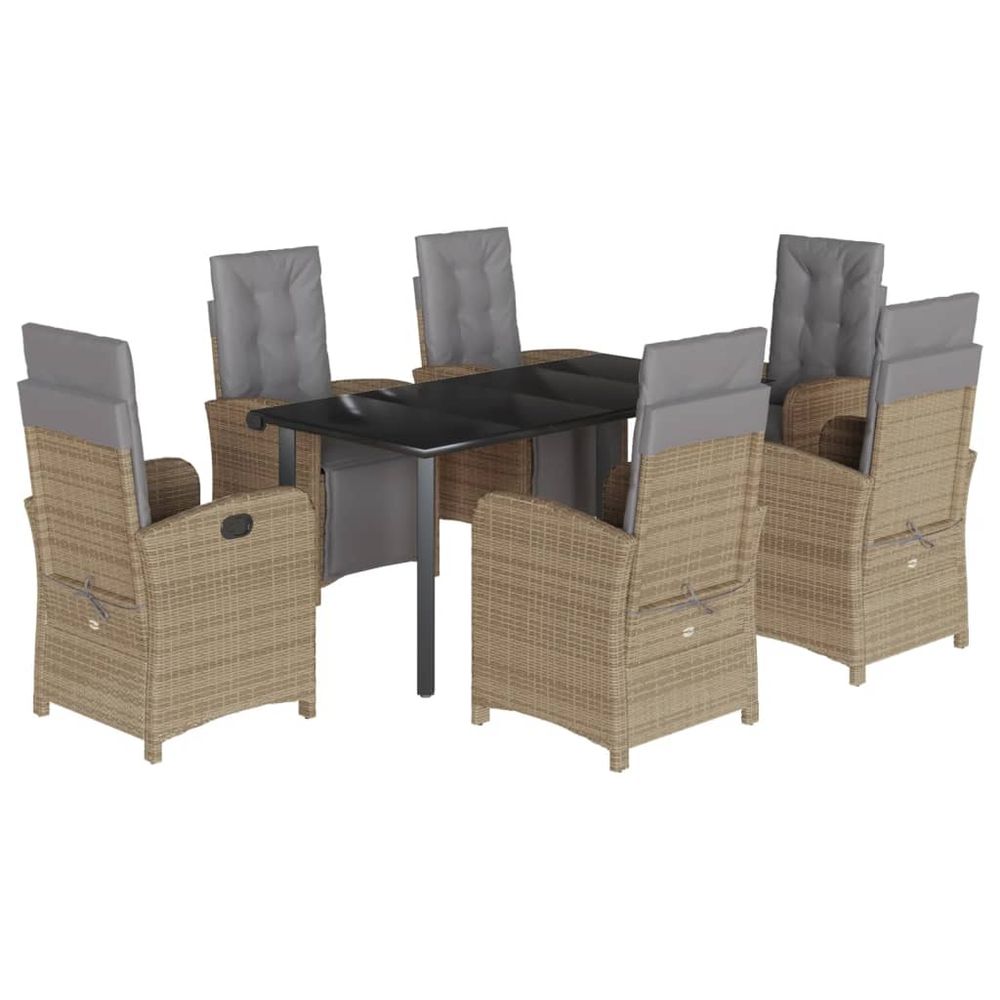 Ensemble à manger de jardin et coussins 7 pcs beige poly rotin