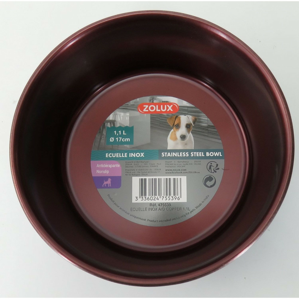 Ecuelle inox 1.1l ø 17 cm couleur rouge bordeaux pour chien