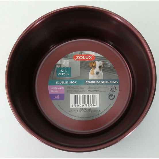 Ecuelle inox 1.1l ø 17 cm couleur rouge bordeaux pour chien