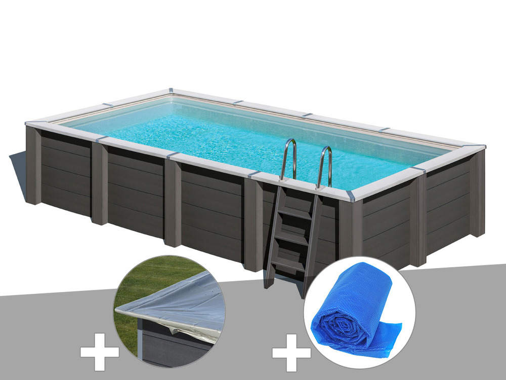 Kit piscine composite avant-garde carrée 5,95 x 3,15 x 1,26 m + bâche hiver + b