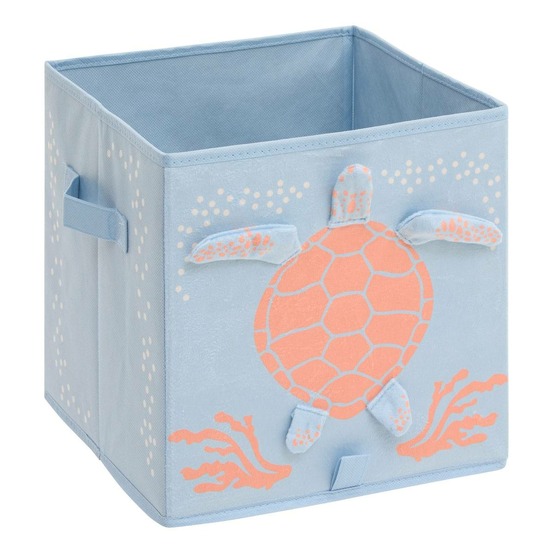 Panier de rangement enfant orta 29x29cm bleu imprimé tortue
