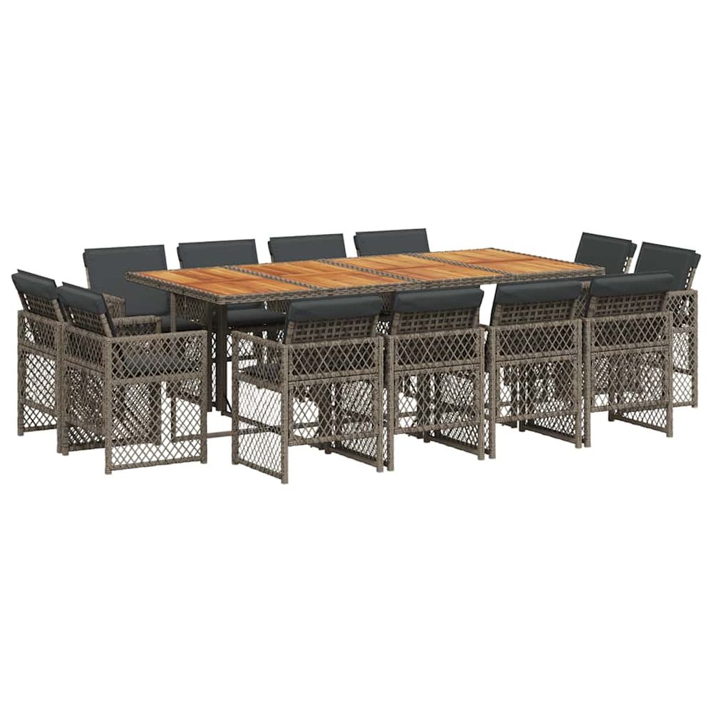 Ensemble à manger de jardin coussins 13 pcs gris résine tressée