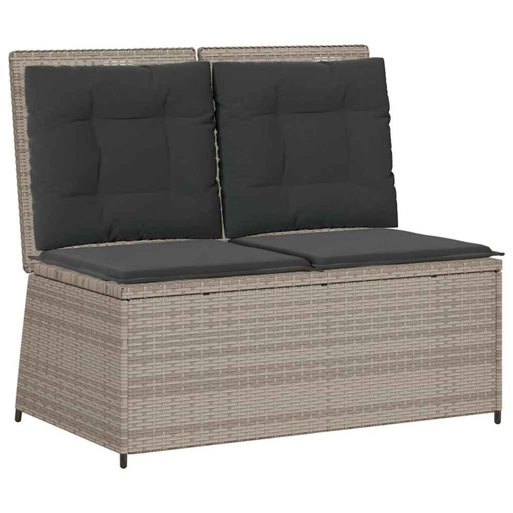 Banc inclinable de jardin et coussins gris clair résine tressée