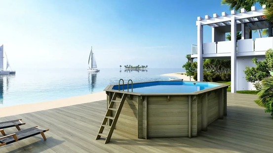 Piscine en bois 6,53x4,41 - h.1,42 m - avec filtration et coffre - bas752ospi+sza - altanka