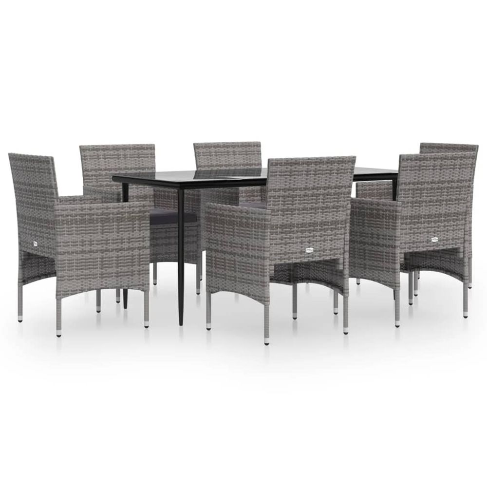 Ensemble à manger de jardin coussins 7pcs gris et noir
