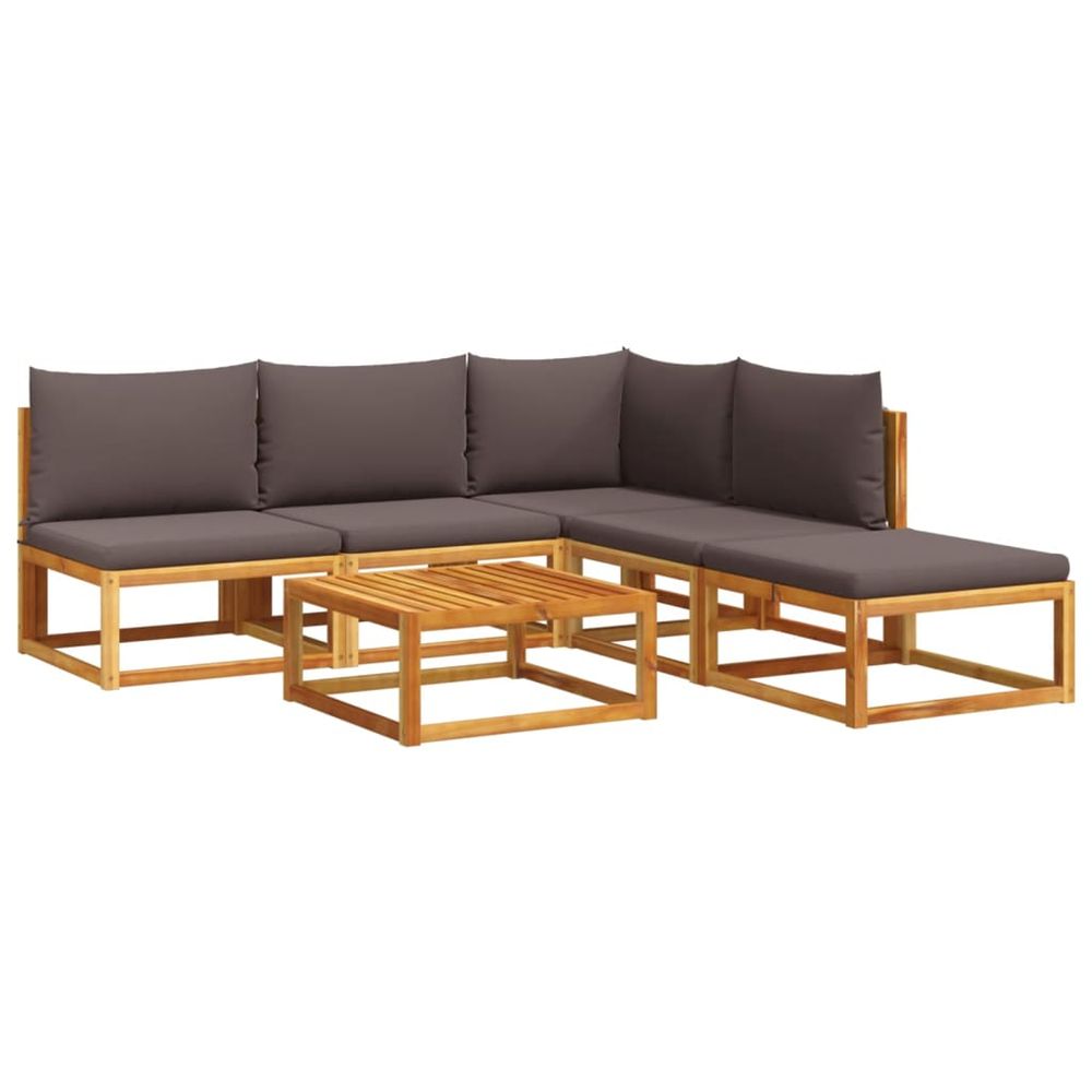 Ensemble de canapés de jardin 6 pièces avec coussins en bois d'acacia et corde